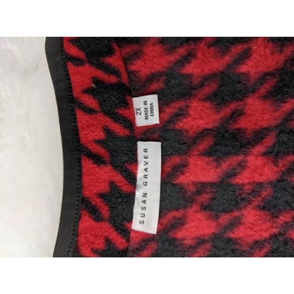 Susan Graver Fleece Red & Black Houndstooth Full zip Vest Plus size 2X - Picture 3 of 7